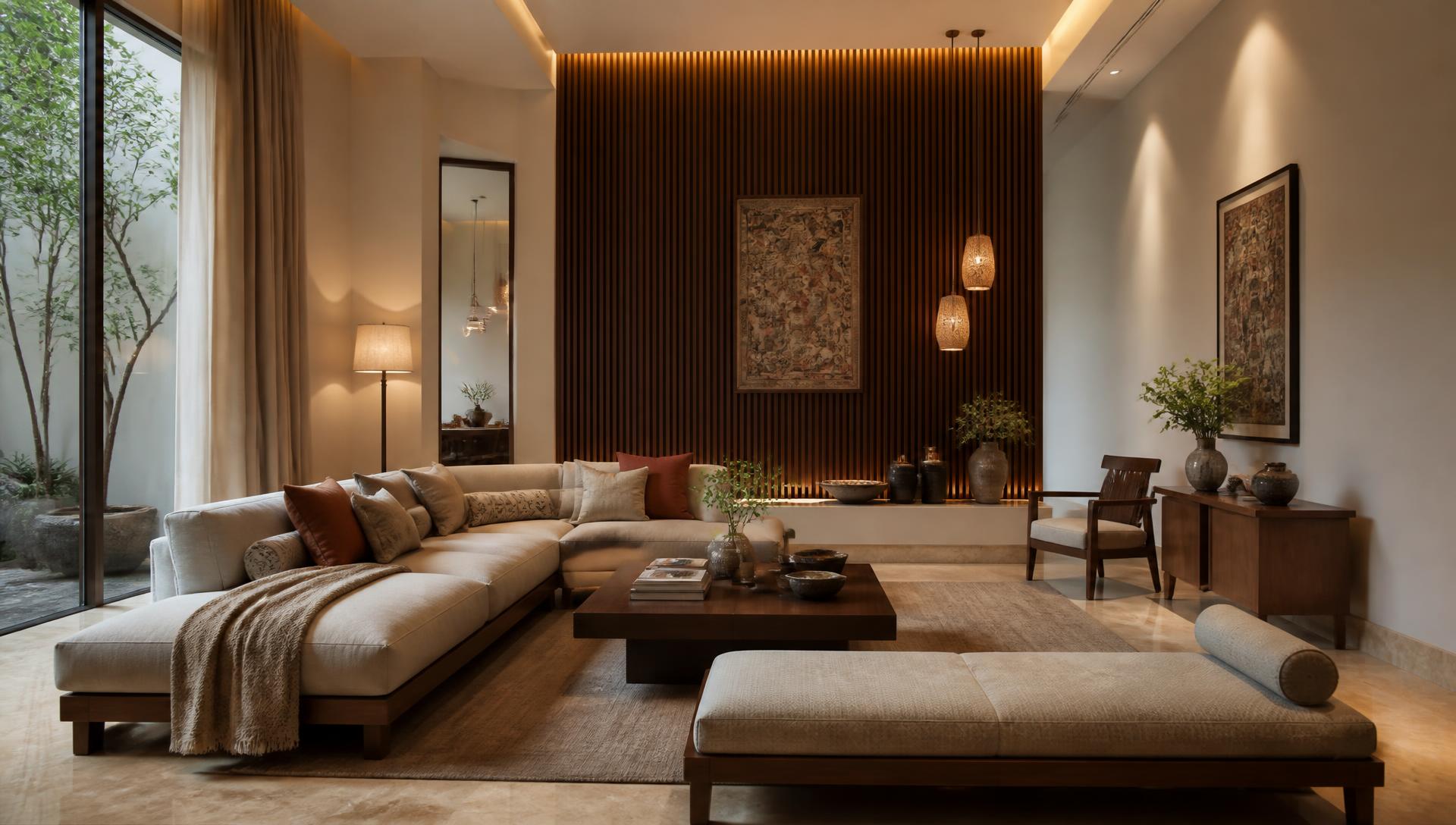 Warm modern luxury living room in daylight
